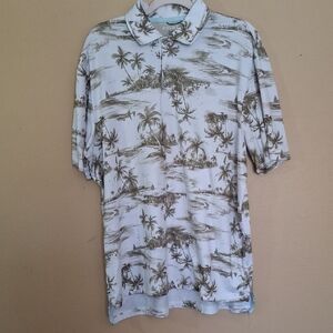 Chaps Men's White & Olive Green Palm-Print Polo
